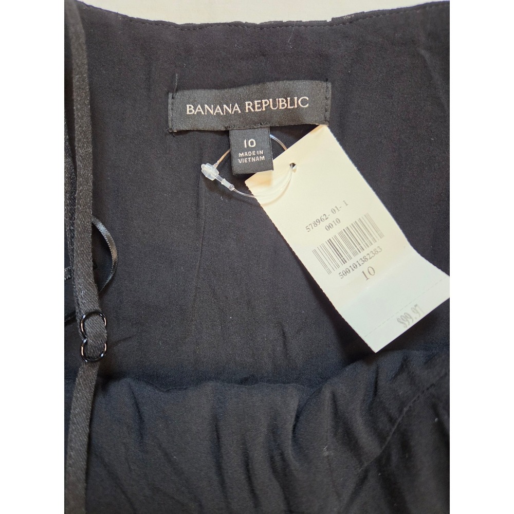 Banana Republic Black Pleated Maxi Dress Plunge V-Neck Linen Blend Size 10 - Picture 4 of 9